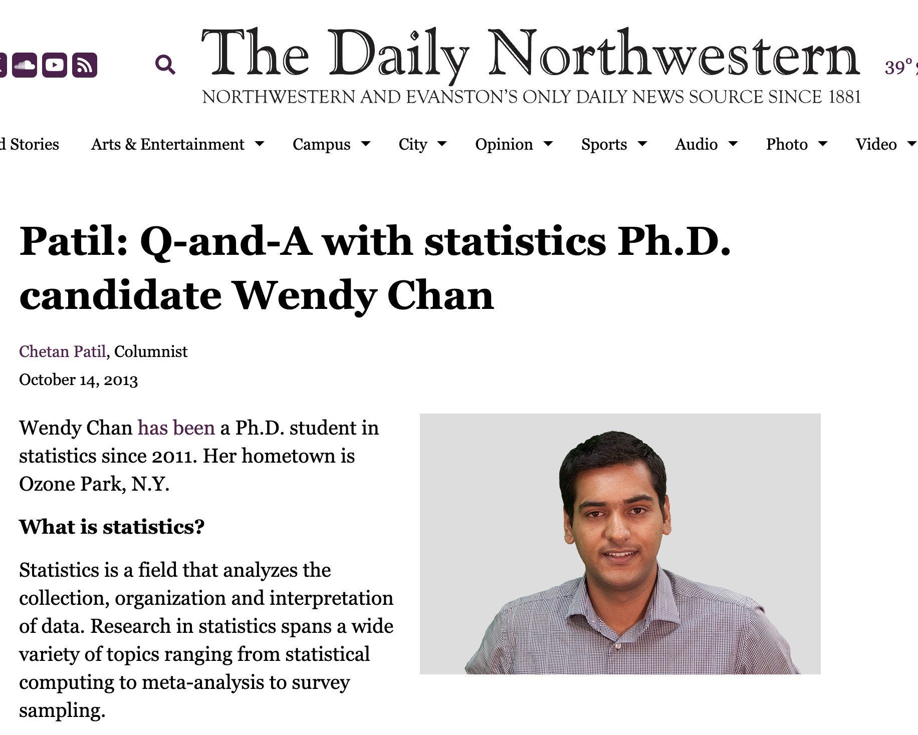 Q-and-A With Statistics Ph.D. Candidate Wendy Chan