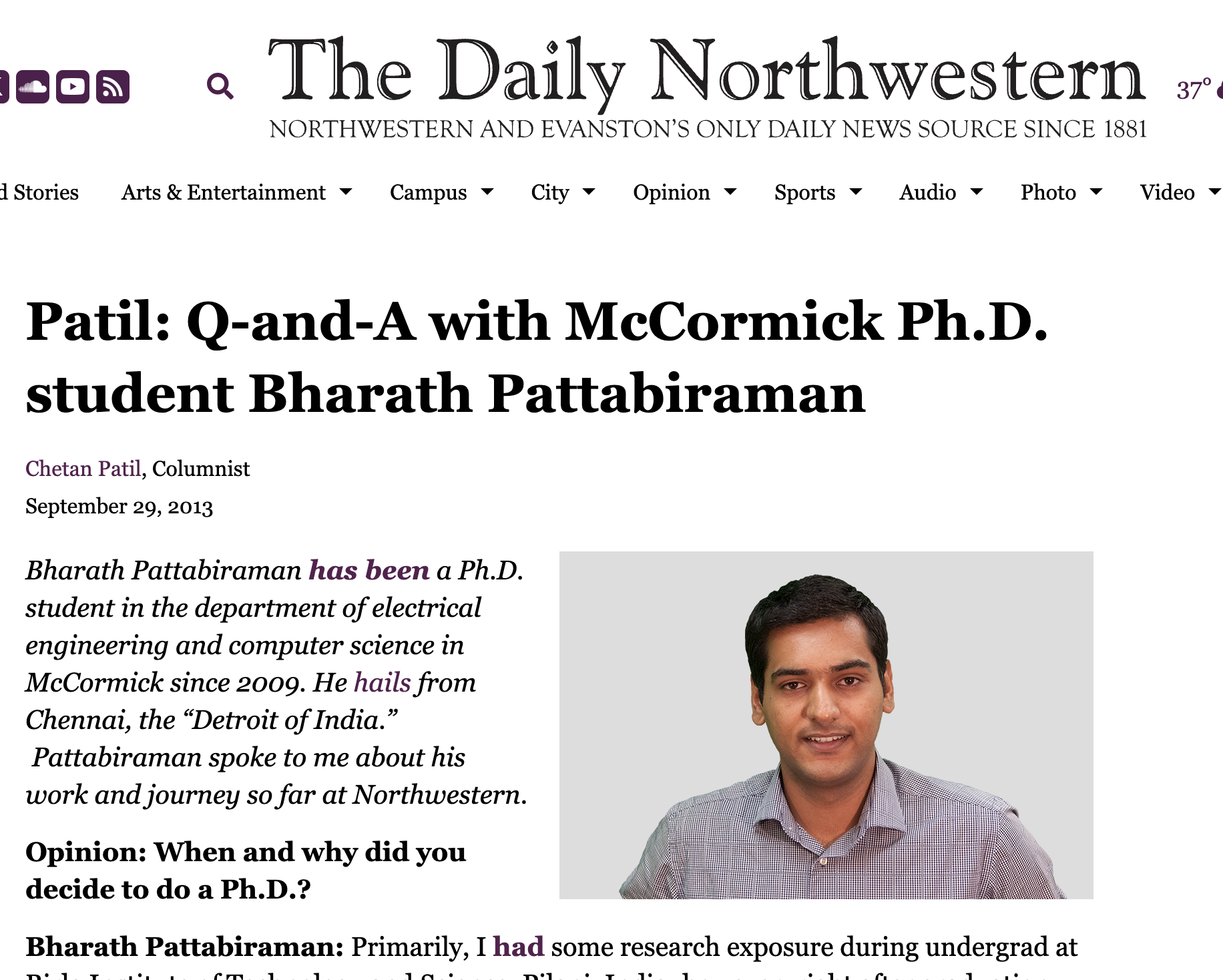 Q-and-A With McCormick Ph.D. Candidate Bharath Pattabiraman