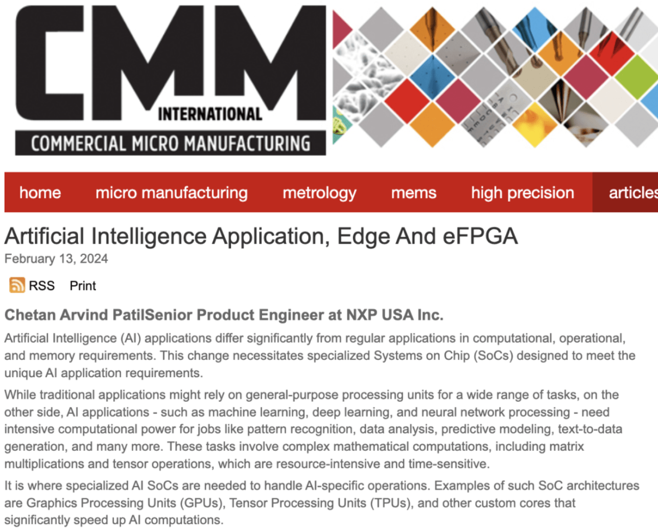 Artificial Intelligence Application, Edge And eFPGA