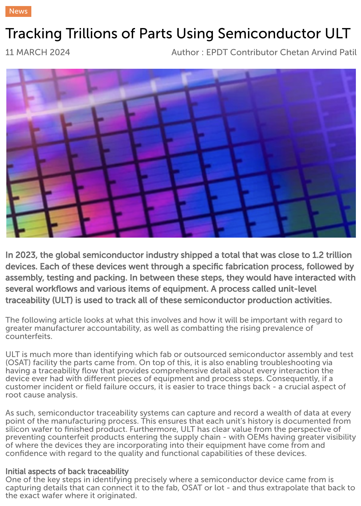 Tracking Trillions Of Parts Using Semiconductor ULT